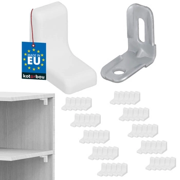 Suport unghiular pentru mobilă cu capac alb set de 50 buc.