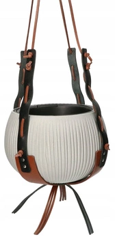 Set ghiveci suspendat piele maro-negru 2în1 set de 2 buc.