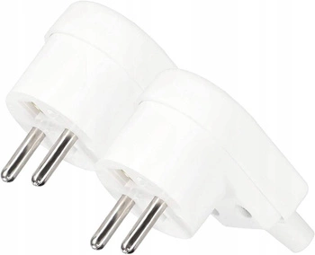 Conector unghiular, deschis, împământare, mufă 16A, 2 bucăți - Culoare albă