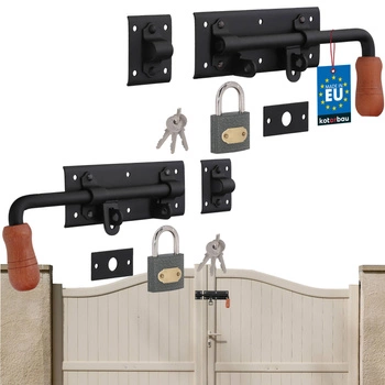 Zăvorâre de garaj 280 mm negru pentru ușa porții de garaj set de 2 bucăți. dreapta și stânga cu lacăt