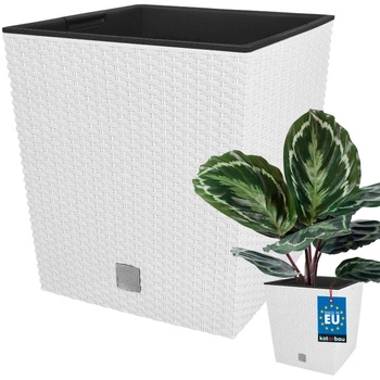 Ghiveci de grădină din rattan cu inserție albă 26x26 cm