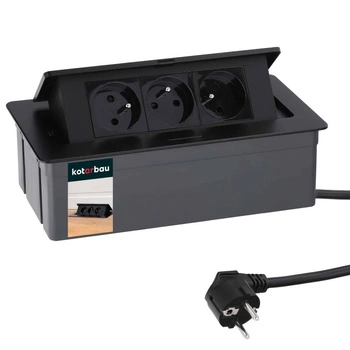 Cablu prelungitor de birou încastrat negru 3 prize 1,5 m