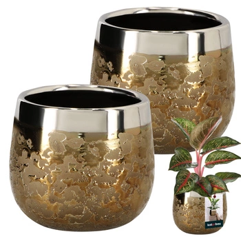 Ghiveci ceramic rotund auriu efect lucutra ⌀ 10 cm 2 kcu