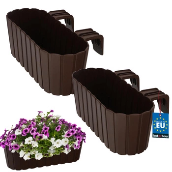 Ghiveci pentru balcon oval maro na zábradlí 400 MM set de 2 kcu.
