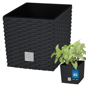 Ghiveci de grădină din rattan cu inserție antracit 17x17 cm