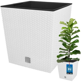 Ghiveci de grădină din rattan cu inserție albă 32x32 cm