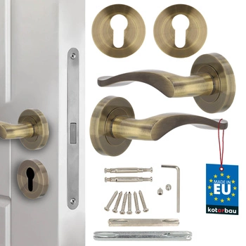 Mâner pentru ușă interior placă scurtă divizat cu rozetă pentru încuietoare patină