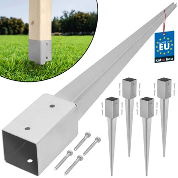 Stâlp de bază condus ancoră sol oțel 80x80x750 mm set de 4 buc.