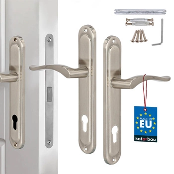 Mâner clasic pentru ușă cu placă lungă pentru cilindru satinat 90 mm