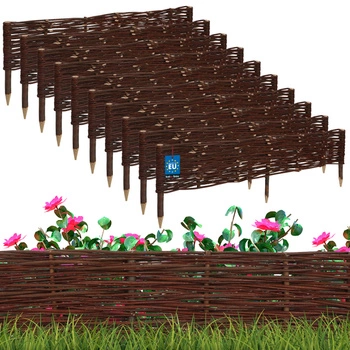 Gard de grădină din răchită condus palisadă margine 100x20 cm set de 10 buc.