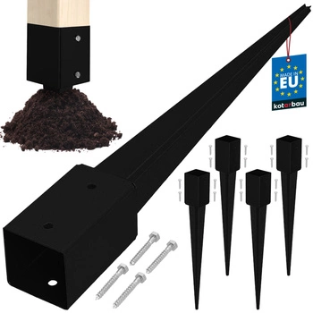 Baza stâlpului înfipt în pământ oțel negru 80x80x750 mm set de 4 buc.
