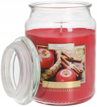 Lumânare parfumată mare din sticlă cu capac 100 h - măr + scorțișoară