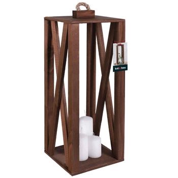 Felinar din lemn cu lumânare maro 20x20 cm