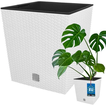 Ghiveci de grădină din rattan cu inserție albă 40x40 cm