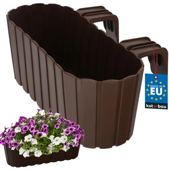 Ghiveci de balcon cu suporturi pentru balustradă plastic maro 40x15x15 cm
