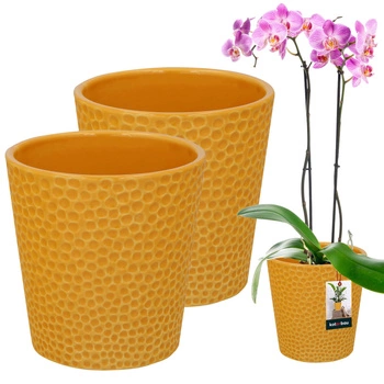 Ghiveci de flori din ceramică muștar plante orhidee 9,5 cm set de 2 buc.