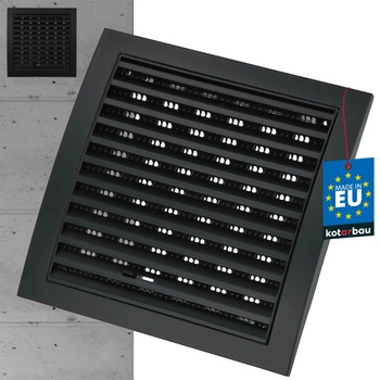 Grilaj de ventilație închis cu plasă 190x190mm - Culoare negru