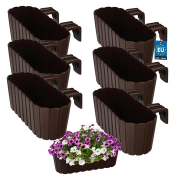Ghiveci pentru balcon oval maro na zábradlí 400 MM set de 6 kcu.