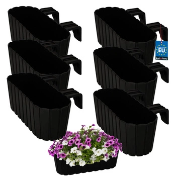 Ghiveci pentru balcon oval antracit na zábradlí 400 MM set de 6 kcu.