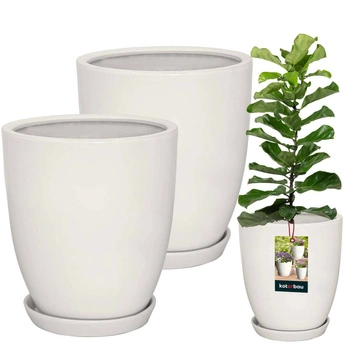 Ghiveci de flori din ceramică smălțuită albă 26 cm set de 2 buc.