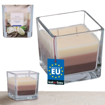 Lumânare de sticlă parfumată tricoloră 32 h - vanilie