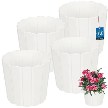 Ghiveci din plastic pentru flori alb 15cm set de 4 buc.