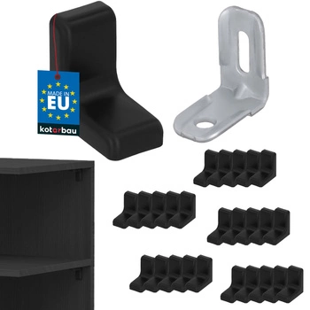 Suport unghiular pentru mobilă cu capac negru set de 25 buc.