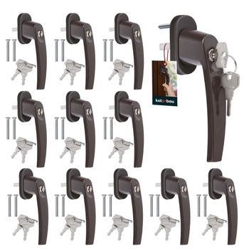 Mâner fereastră cu cheie aluminiu maro set de 12 buc.