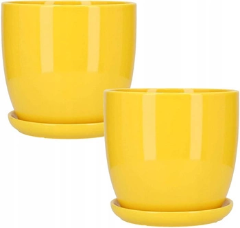 Capac de ghiveci din ceramică cu bază galben ⌀15 cm - 2 buc.