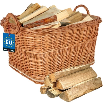 Coș de nuiele pentru lemne pentru șemineu cu mâner