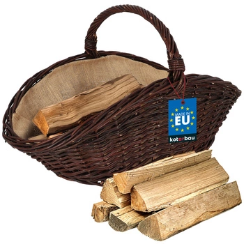 Coș de nuiele pentru lemne pentru șemineu cu mâner