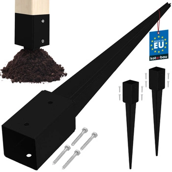 Baza stâlpului înfipt în pământ oțel negru 80x80x750 mm set de 2 buc.