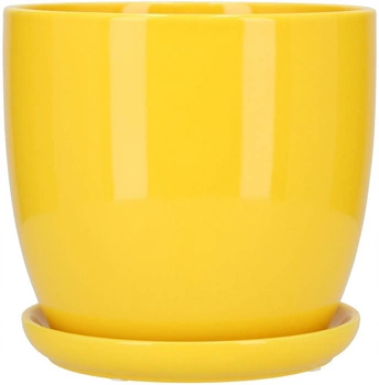 Ghiveci ceramic cu farfurie galben ⌀17 cm