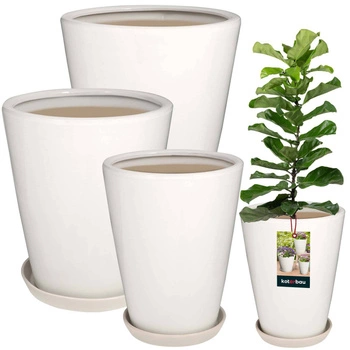 Ghiveci de flori din ceramică smălțuită albă set de 3 buc.