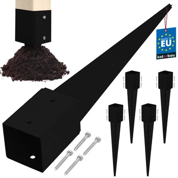 Baza stâlpului înfipt în pământ oțel negru 90x90x750 mm set de 4 buc.