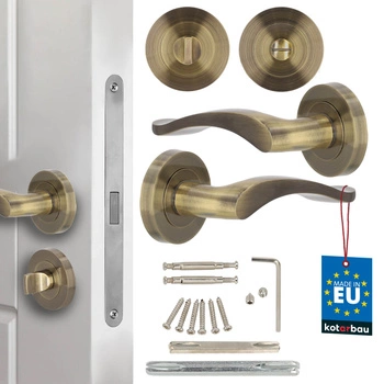 Mâner pentru ușă interior placă scurtă divizat cu rozetă pentru toaletă patină