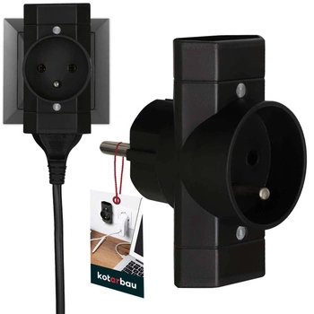 Trei prize divizor cu împământare - Culoare neagră