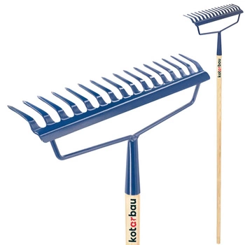 Greblă metalică întărită cu 16 dinți și mâner de lemn 164 cm