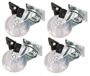 Rotiță mobilă transparentă 50 mm frână set de 4 buc.