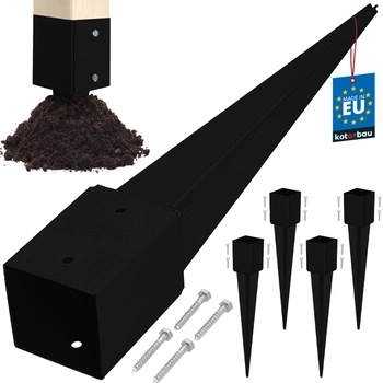 Baza stâlpului înfipt în pământ oțel negru 100x100x750 mm set de 4 buc.