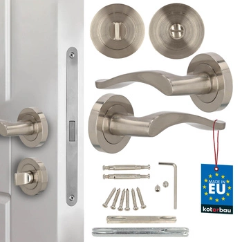 Mâner pentru ușă interior placă scurtă divizat cu rozetă pentru toaletă satinat