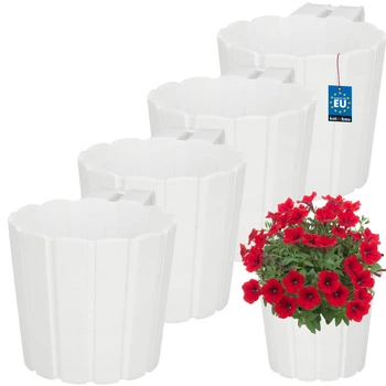 Ghiveci de balcon pentru balustradă cu mâner pentru agățat alb 150 mm set de 4 buc.