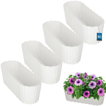 Ghiveci alungit pentru flori alb 40cm set de 4 buc.