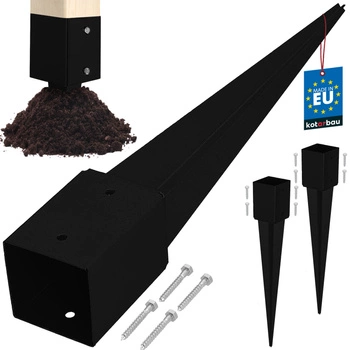 Baza stâlpului înfipt în pământ oțel negru 100x100x750 mm set de 2 buc.