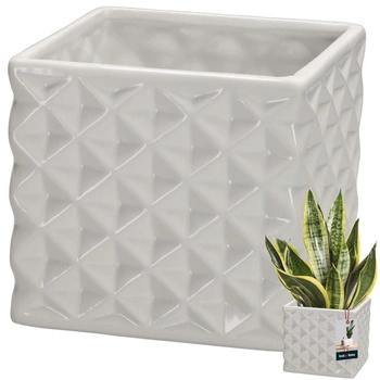 Ghiveci ceramic pătrat Piano alb 14x14 cm