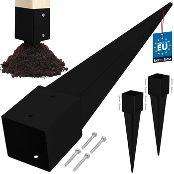 Baza stâlpului înfipt în pământ oțel negru 120x120x750 mm set de 2 buc.