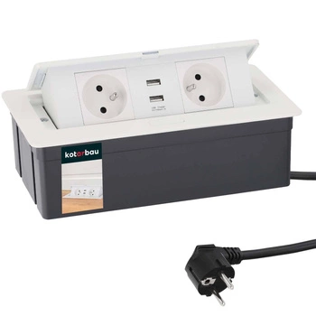 Birou priză încastrată + cablu prelungitor usb alb