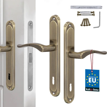 Mâner clasic pentru ușă cu placă lungă cu cheie patină 90 mm