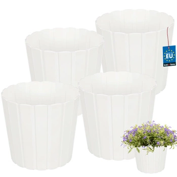 Ghiveci din plastic pentru flori alb 20cm set de 4 buc.