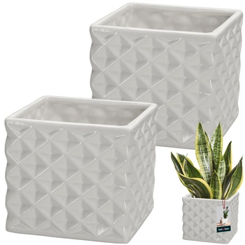 Ghiveci ceramic pătrat Piano alb 14x14 cm 2 kcu